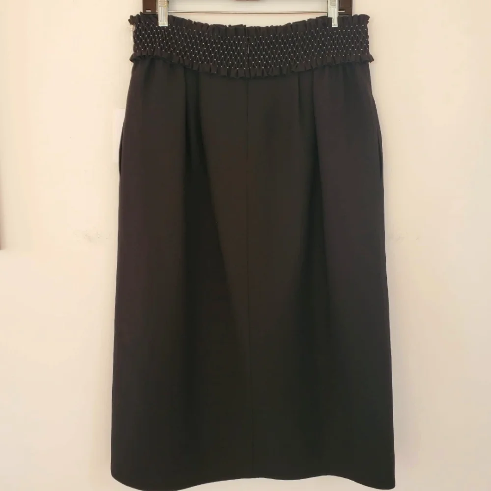 nwt Valentino Smock-Waist A-Line Crepe Wool-Blend Ankle-Length Black Ski…